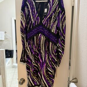 Fashion Nova Vibrant Purple and Black Long Sleeve Dress